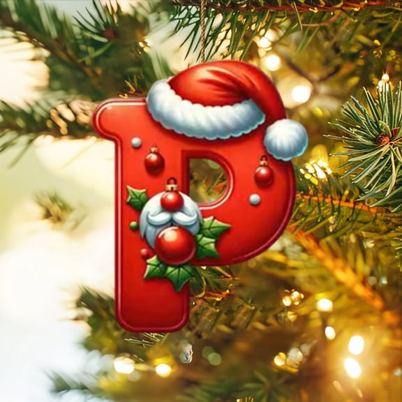 VVQ Acrylic Christmas Tree Letter Pendant, 26 Letters Alphabet Ornament for DIY Tree Decor, Personalized Christmas Hanging Decoration for Tree Wreath Wall 8cm
