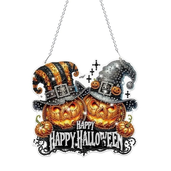 VVQ Acrylic Rhinestone Art Hanging Sign for Halloween, Window Ornament with Assorted Special-Cut Stones, DIY Hanging Decor for Party Home with Hanging Chain