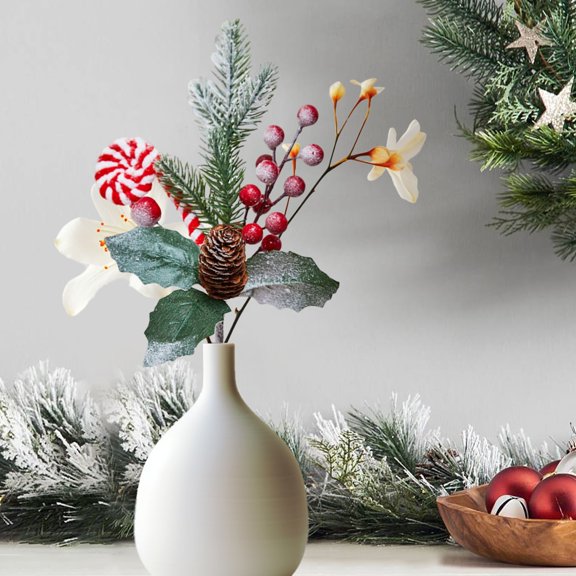 VVQ Artificial Green Branches Rattan Cones Christmas Wall Pendants, Simulation Pine Branches Cones for Holiday Scene Layout, Festive Decor Props for Christmas Party Home Wall Hanging