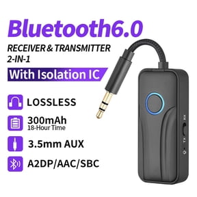 VVQ Bluetooth 6.0 Transmitter Receiver 2 in 1, 3.5mm Wireless Audio Adapter with Isolation IC 300mAh Battery 18H, TX RX Mode for Old Speakers Car Stereo, Portable Audio Converter for Home Travel