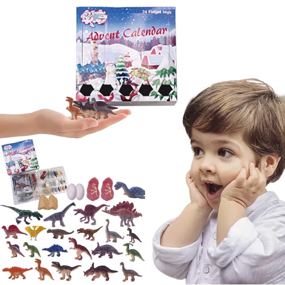 VVQ Christmas Countdown Dinosaur Set, 24 Day Advent Calendar with Dinosaur,Interactive Family Party Game for Patience Building, Holiday Gift Box 8.6x8.2x3.9 Inch