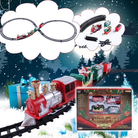 VVQ Christmas Train Set Battery Operated, Train with Lights and Sounds Railway Tracks, Safe ABS Material Train Set , Holiday Locomotive Train Collection Educational