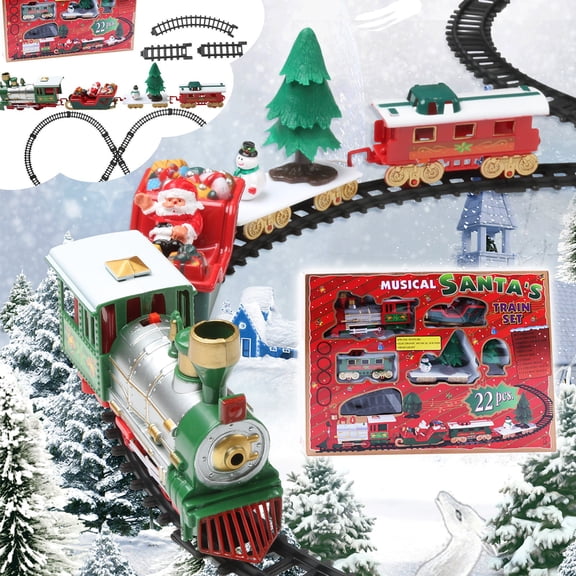 VVQ Christmas Train Set with Lights and Sounds, Battery Operated Train for Railway Track Set, Train for with Motorized Engine for Holiday Decoration