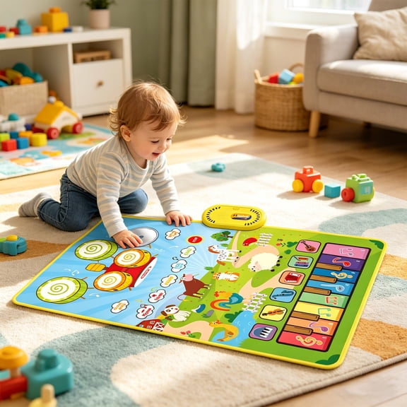 VVQ Early Education Drum Set Music Blanket, Interactive Touch Piano Pad Puzzle , Multi-Functional Musical Mat for Learning Development, Portable Playmat 50x80cm