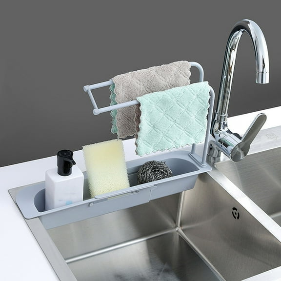 VVQ Faucet Clip Rack, Kitchen Sink Organizer with Rotating Double-Layer Storage, Drainage Soap Box with Hooks for Sponge and Small Items, Space-Saving Bathroom Caddy for Round Faucets