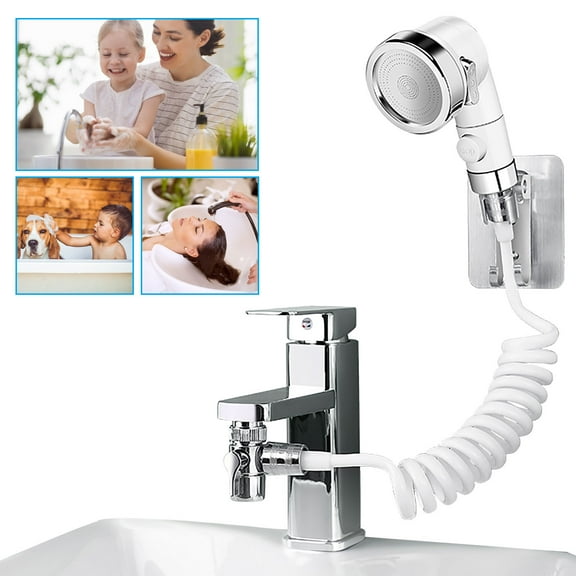 VVQ Faucet Shower Head, High Pressure Small Sprinkler for Face Washing Hair Rinse, One-Button Stop Multi-Layer Filtration Shower Heads with Spring Hose for Kitchen Bathroom Sink