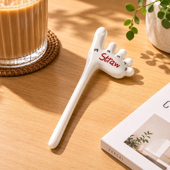 VVQ Foot Shaped Ceramic Straw Stirrer, Cute Novelty Drink Stir Stick for Coffee Tea Cocktails, Fun Black Red Ceramic Beverage Mixer for Hot Cold Drinks, Unique Barware Accessory Gift, Red