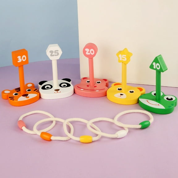 VVQ Indoor Outdoor Carnival Games, Portable Interactive Educational Ring Toss Set, 5 Pegs 5 Rope Rings Hand-Eye Coordination Game, Developmental Fine Motor Skills Activity for Backyard Birthday