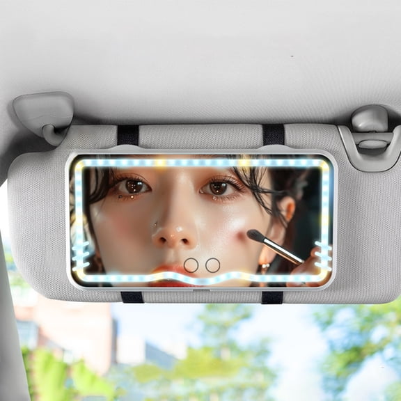 VVQ LED Car Vanity Mirror for Sun Visor, 3 Color Touch Dimming High-Definition Rearview Mirror, White Auto Sunshade Makeup Mirror with Energy-Efficient Beads