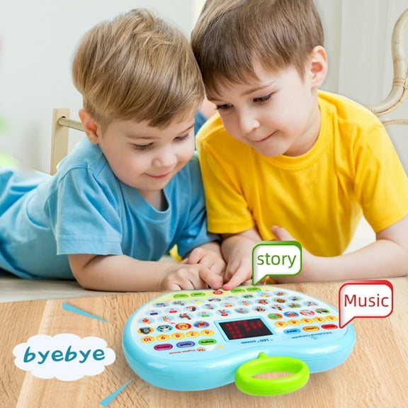 VVQ LED Screen Early Education, Multi-Functional Large-Capacity Simulation Flat Panel Learning Smart, Alphabet Music Intelligent Reading English Enlightenment Tablet, Blue