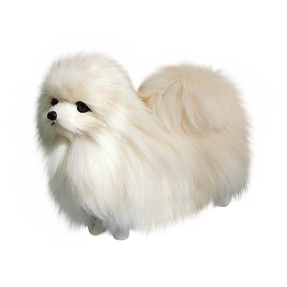 VVQ Lifelike Simulation Pomeranian Dog Model, Realistic Plush Dog with Skeleton Locking, Simulation Dog Doll for Gift Home Decor, White