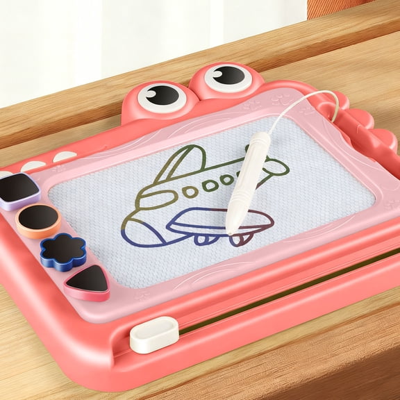VVQ Magnetic Drawing Board , 29.5x23.5cm Red Plastic Handwriting Board, Colorful Crocodilian with Geometric Templates