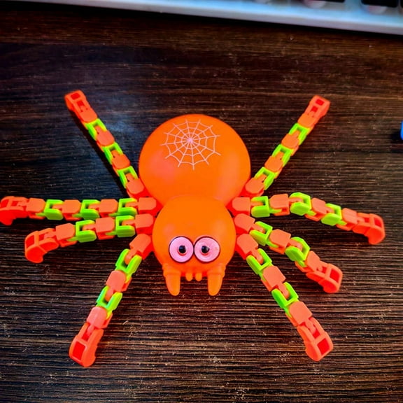 VVQ Mechanical Spider Fidget Stress Relieving DIY Chain, Transformable Spider Splicing with Clicking Sound, Spider for Party Favors Travel Car Airplane, Orange