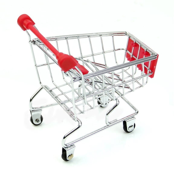 VVQ Mini Supermarket Shopping Cart with Storage Basket, Plastic Alloy Cart with 360-Degree Flipping Wood Blocks, Mini Shopping Carts for Play with Four Rolling Wheels
