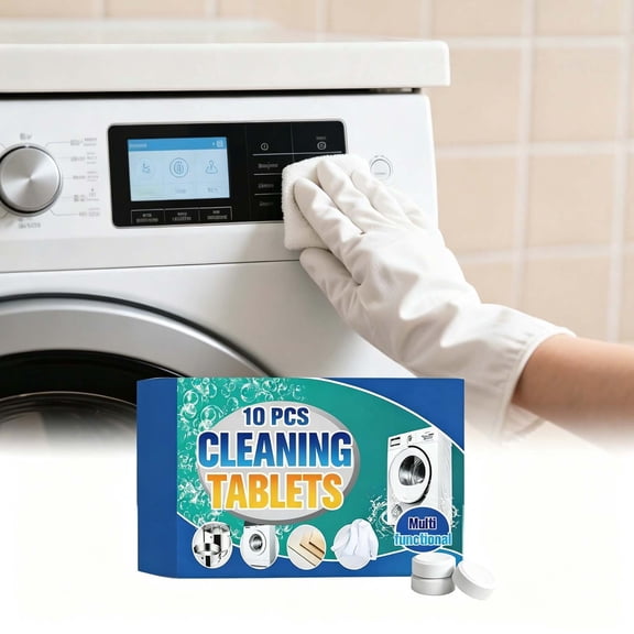 VVQ Multi Purpose Cleaning Tablets 10 Count, Washing Machine Cleaner Descaler Tablets Deep Clean, Front Load Top Load Washer Cleaner Tablets for Sink Drains Wooden Floors Stainless Steel