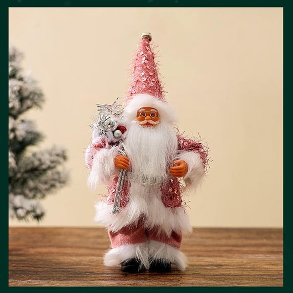 VVQ Non-Woven Fabric Standing Santa Claus Christmas Tree Pendant, Jingle Santa Doll Ornament for Party, Christmas Decoration for Home Table Shopping Mall 11 Inch, Pink