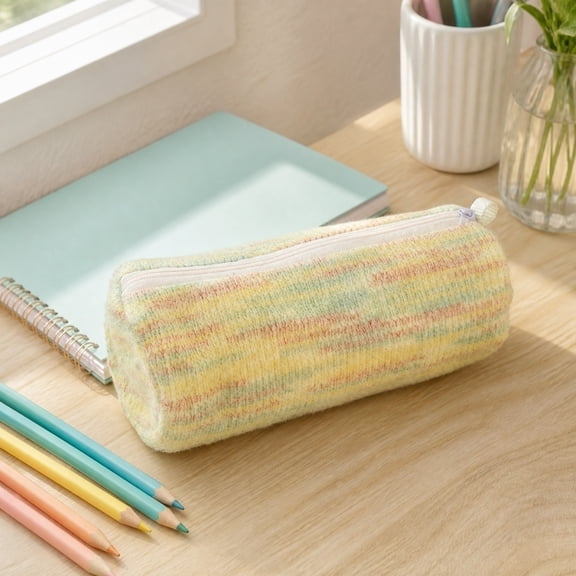 VVQ Pencil Pouch Makeup Brush Bag, Colorful Cloth Storage Organizer for Teenagers Home Office, Multipurpose Travel Case for Cosmetics Jewelry Small Electronics, Yellow