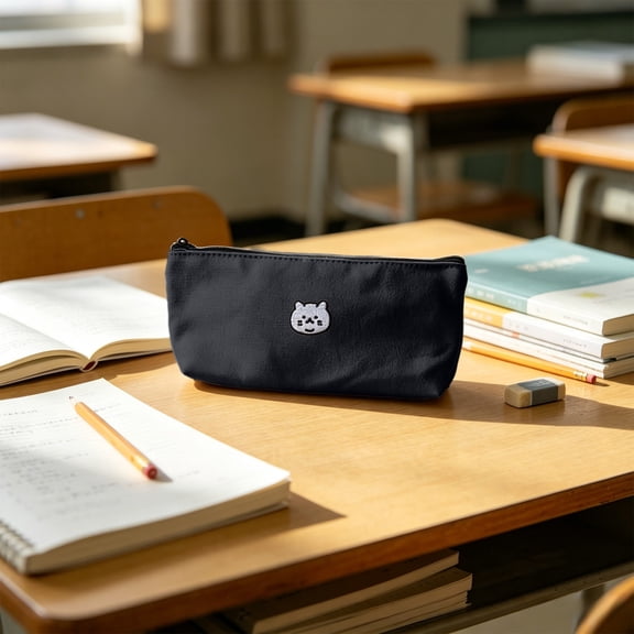 VVQ Pencil Pouch Makeup Brush Bag, Cute Multi-Function Cloth Storage Case for Teenagers Home Office, Portable Travel Organizer for Cosmetics Jewelry Small Electronics, Black