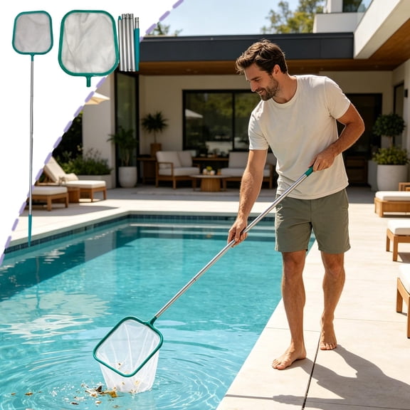 VVQ Pool Cleaning Net, 5-Section Telescopic Handle Spliced Skimmer Net, Fine Mesh Debris Scoop for Inground Above Ground Pools Ponds Spas