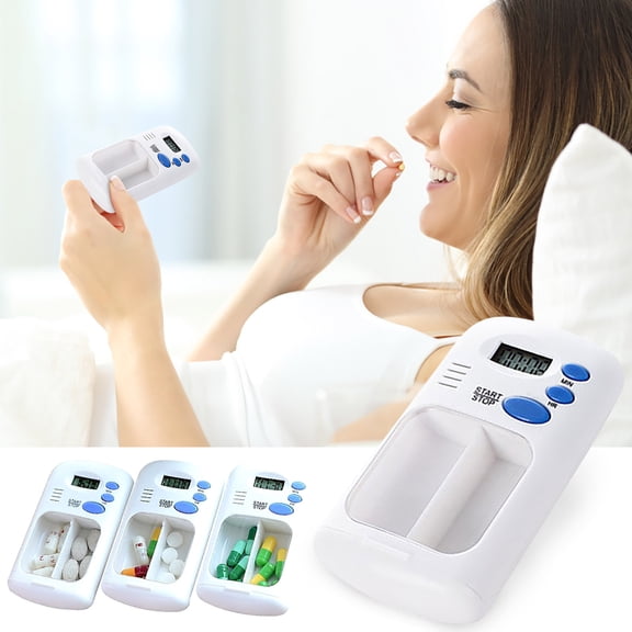 VVQ Portable Digital Timer Box with Alarm, Reminder with Compartments for 2 Doses, Pocket Sized Countdown Timer for Home Office Travel