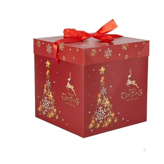 VVQ Premium Christmas Decoration Gift Box, Stacking Head Gift Box for Tree Display, Holiday Scene Decoration Ornament for Window Mantel Party 8x8x8 in, Red