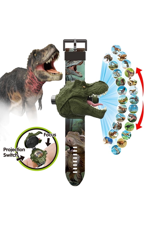 Projection Electronic Watch with 24 Dinosaur Images Funny Light Up, Dinosaur Projection Watch for with Adjustable Strap Time Display, Watches for Kindergarten Gift with Easy Press Button,