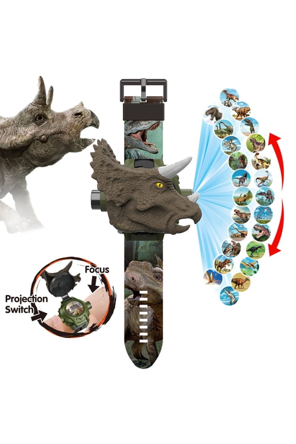 Projection Electronic Watch with 24 Dinosaur Images Funny Light Up, Dinosaur Projection Watch for with Adjustable Strap Time Display, Watches for Kindergarten Gift with Easy Press Button,