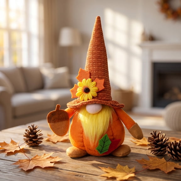 VVQ Pumpkin Gnome Christmas Ornament, 10.63 Inch Festive Dwarf Doll Decor, Cloth Pumpkin Goblin Gnome Doll for Holiday Mantel Shelf Centerpiece, Cute Christmas Gnome for Family Gift
