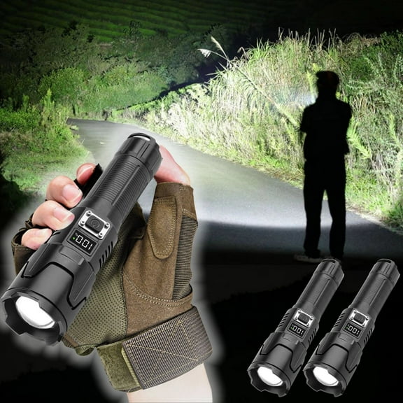 VVQ Rechargeable Flashlight, 100000 Lumens Very Bright USB Powered Torch, Battery Operated Powerful Flashlights for Emergency Camping, Super Bright LED Torch with LCD Display for Outdoor Exposed