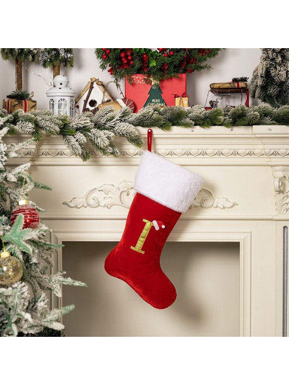 Red Velvet Christmas Stockings 26 Letter Socks, Personalized Velvet Letter Socks for Holiday Decor, Christmas Gift Socks for Family Friends