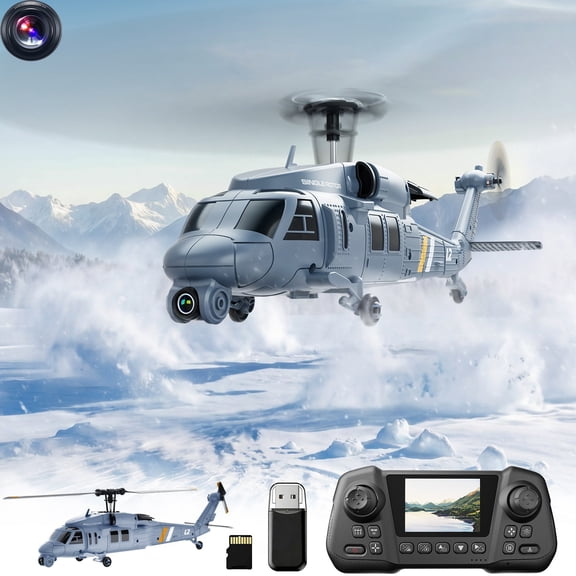 VVQ Remote Control Helicopter with 1080P Camera, 2.4G RC Helicopter with Screen Display Remote Control, Upgraded LED Lighting Drone with Gesture Control for Adults