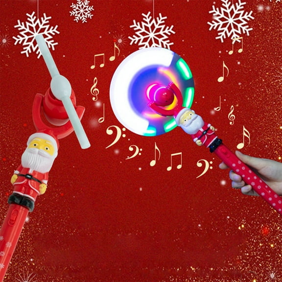 VVQ Santa Claus Music Windmill with Colorful Rotating Glitter Stick Lights, Christmas Glow Wand with 360 Rotation LED Sensory, Glitter Stick for Parties Concerts with Music