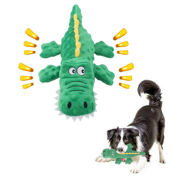 VVQ Soft Plush Dog with Squeaker, Tough Chew for Puppies with Reinforced Seams, Dog for Small Medium Dogs for Interactive Play, Green