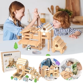 VVQ Wooden Building Blocks Set, Puzzle Early Education Mortise And Tenon Structure, Hands-On Assembly House Construction Blocks for Gift