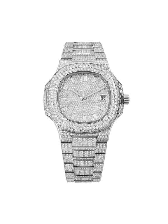 14.3CT VVS Moissanite Mechanical Watch, Collection of 2640 D Color Moissanite Stones,Stainless Steel Tester Passed with Fast Delivery