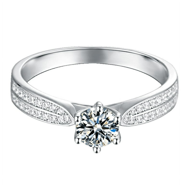 VVS Moissanite Promise Ring with Gra Certificate 5mm Round Cut Double Layer 0.5 Carat Women s White