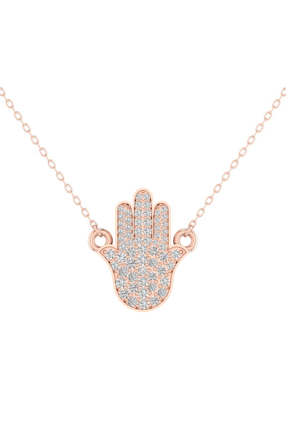 VVS1 Moissanite Hamsa Pendant Necklace in 14kt Rose Gold Over Sterling Silver