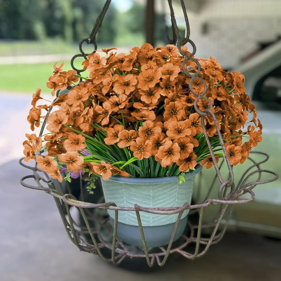 VVYXX 12 Bundles Artificial Fall Flowers Autumn Fake Flowers Artificial Faux Plants Outdoors Decorations Home Thanksgiving Front Door Porch Patio Decor, Orange