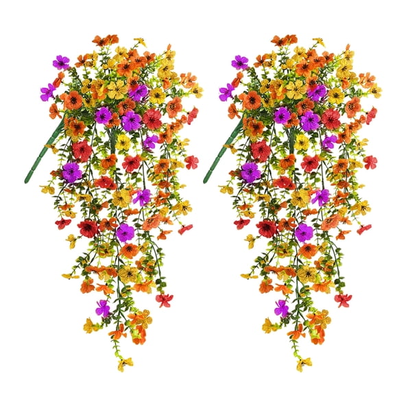 VVYXX 2 Pcs Artificial Hanging Flowers Outdoor Summer Fall Decor UV Resistant Fake Flower Plant Outside Garden Porch Patio Wedding Decor,Multicolor