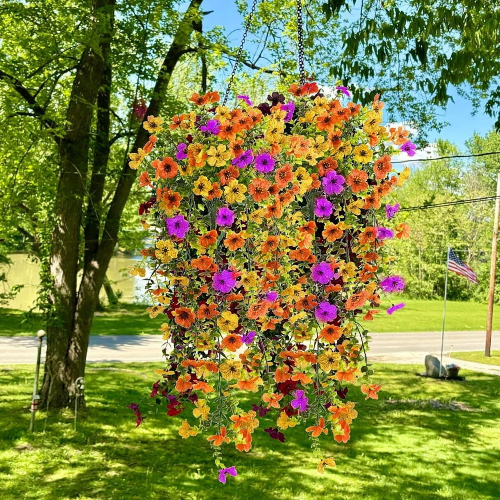 VVYXX 2 Pcs Artificial Hanging Flowers Outdoor Summer Fall Decor UV