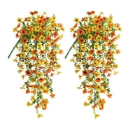 VVYXX 2 Pcs Artificial Hanging Flowers Outdoor Summer Fall Decor UV Resistant Fake Flower Plant Outside Garden Porch Patio Wedding Decor YELLOW ORANGE