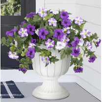 VVYXX 2Pcs Artificial Hanging Flowers Outdoor Fall Decor Autumn Fake Plant Morning Glory UV Resistant Garden Porch Patio Wedding Decor, Purple