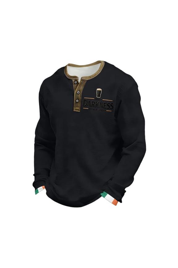 Hello Darkness My Old Friend Mens Shirts Casual Henley Waffle Shirts for Men St. Patrick's Day Mens Long Sleeve Tee Shirts