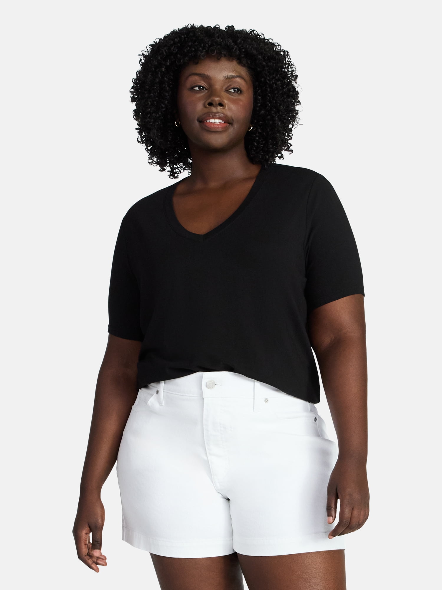 Terra & Sky Women's Plus Size V-Neck Tee with Short Sleeves, Size 0X-5X