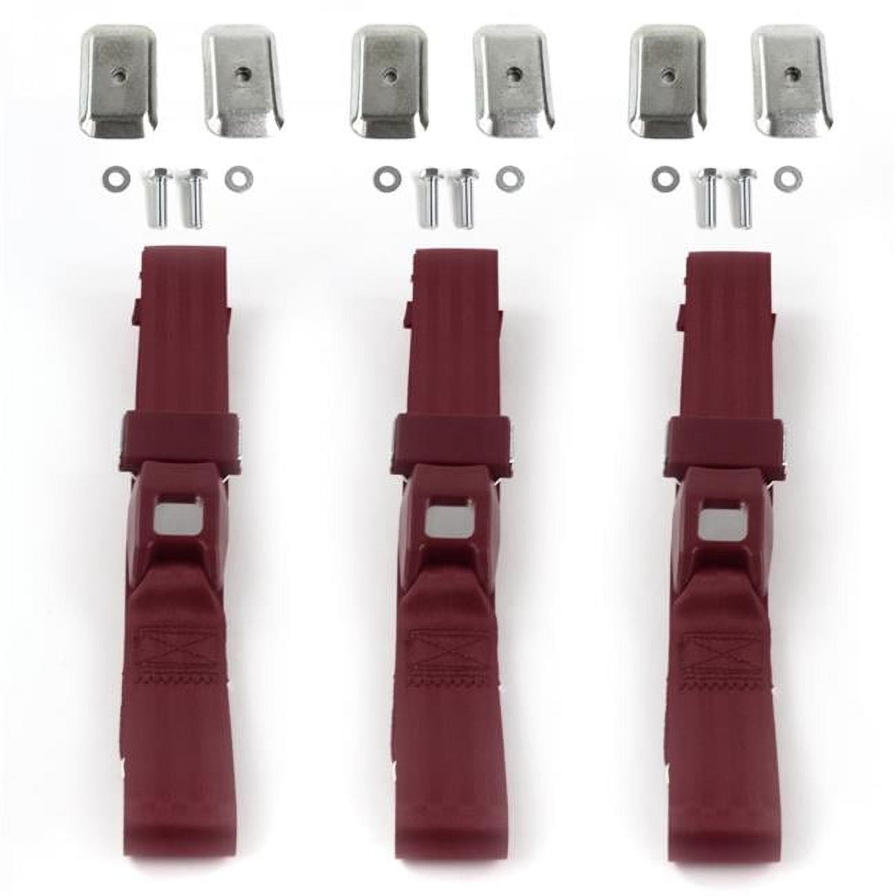 VW Karmann Ghia Standard 2 Point Burgandy Lap Bench Seat Belt Kit with Bracketry 3 Belts