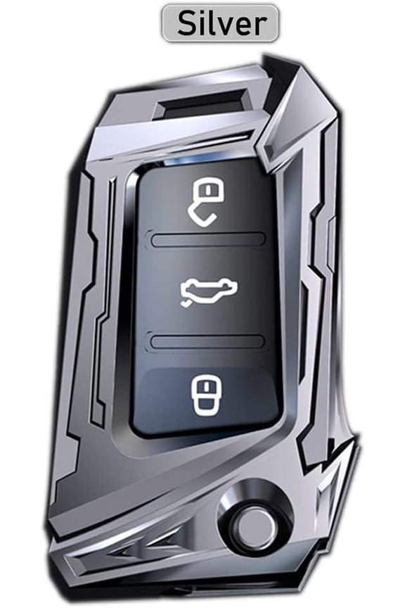 For VW Key Fob Cover,Compatible for VW Beetle Passat Tiguan Touran Jetta MK1-MK6 Golf GTI Rabbit R MK6 MK5 Premium Metal Full Protection 3-Buttons Key Fob with Key Chain (Silver)