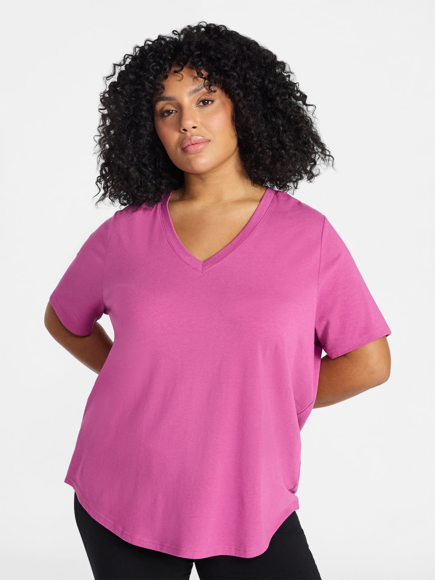 Terra & Sky Women's Plus Size V-Neck Tee with Short Sleeves, Size 0X-5X