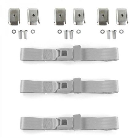 VW Type 1 1968-1983 Standard 2 Point Gray & Grey Lap Bench Seat Belt Kit with Bracketry - 3 Belts