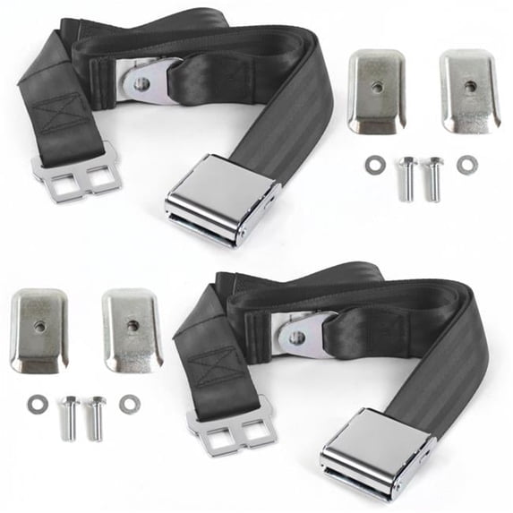 VW Type 1 Oval 1953-1957 Airplane 2 Point Charcoal Lap Bench Seat Belt Kit with Bracketry - 3 Belts
