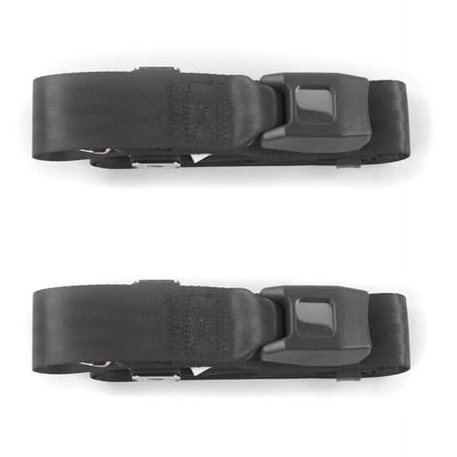 SafeTboy 2-Point Black Lap Bucket Seat Belt Kit For 1955-1957 Chevy Bel Air – 2 Belts, Push Button, OEM Quality
